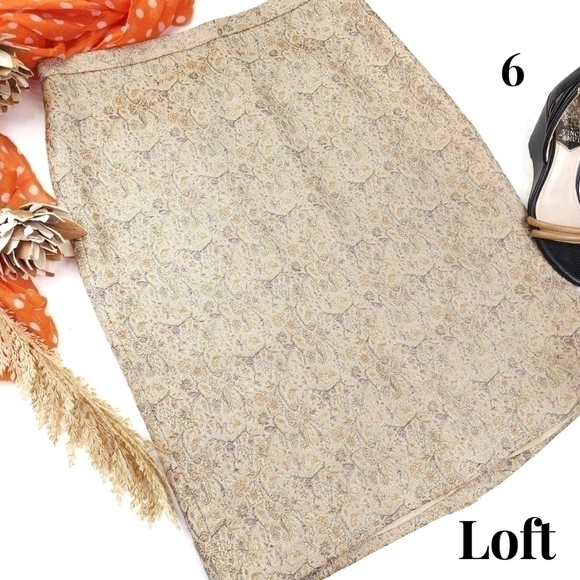 New Loft Gold Silk Blend Pencil Skirt Sz 6 - Picture 1 of 10